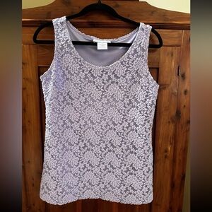 Susan Graver style women’s QVC Lace overlay Tank Top lavender size M NWOT